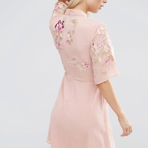 ASOS PREMIUM Chinoiserie Embroidered Mini Dress - Multi / US 2 - Picture 3 of 7